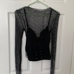 Long sleeve mesh gothic top with tank top
